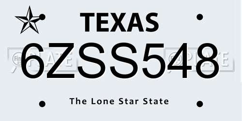 6ZSS548 Texas License Plate