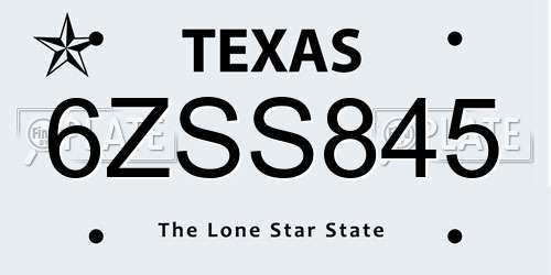 6ZSS845 Texas License Plate