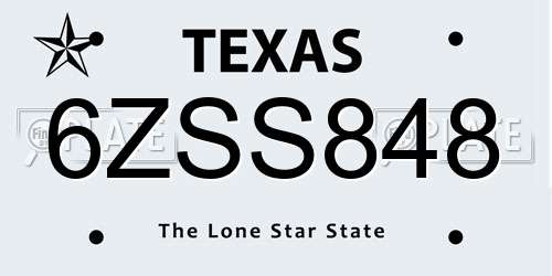 6ZSS848 Texas License Plate