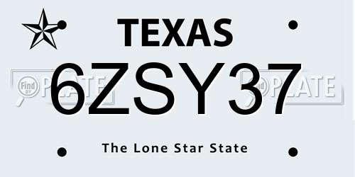6ZSY37 Texas License Plate