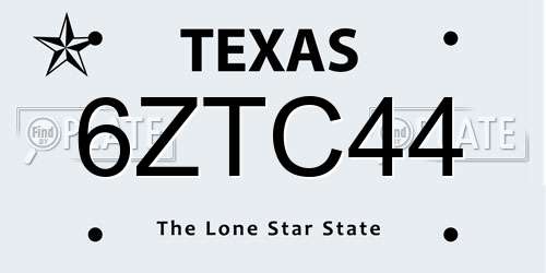 6ZTC44 Texas License Plate