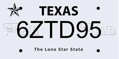 6ZTD95 Texas License Plate