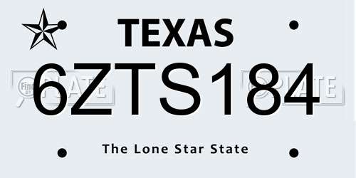 6ZTS184 Texas License Plate