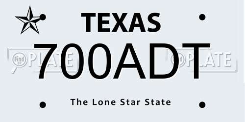 700ADT Texas License Plate