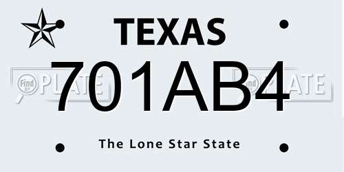 701AB4 Texas License Plate