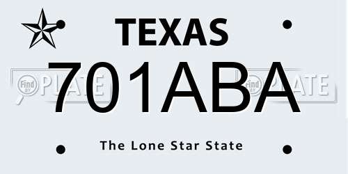 701ABA Texas License Plate