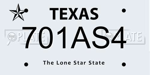 701AS4 Texas License Plate