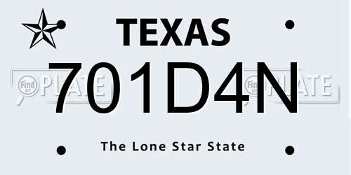 701D4N Texas License Plate