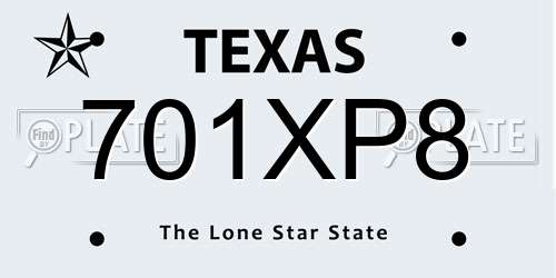 701XP8 Texas License Plate