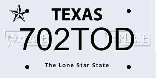 702TOD Texas License Plate