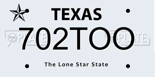 702TOO Texas License Plate
