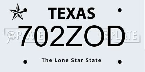702ZOD Texas License Plate