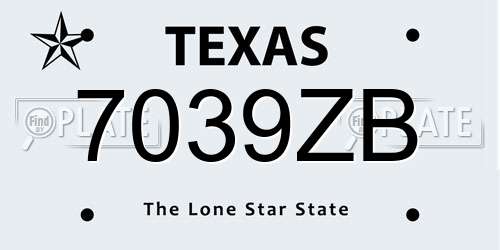 7039ZB Texas License Plate