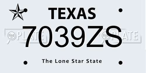 7039ZS Texas License Plate