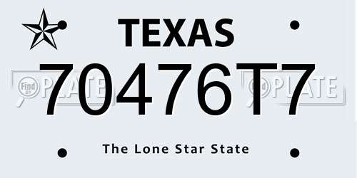 70476T7 Texas License Plate