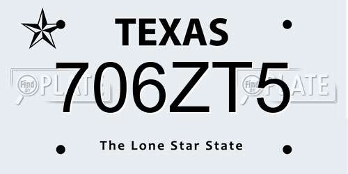 706ZT5 Texas License Plate