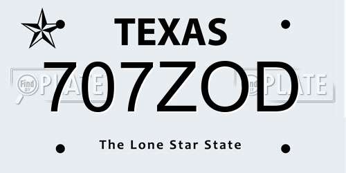 707ZOD Texas License Plate