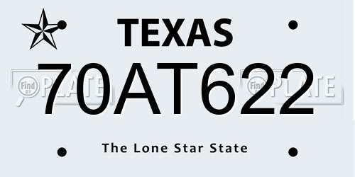 70AT622 Texas License Plate