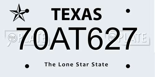 70AT627 Texas License Plate