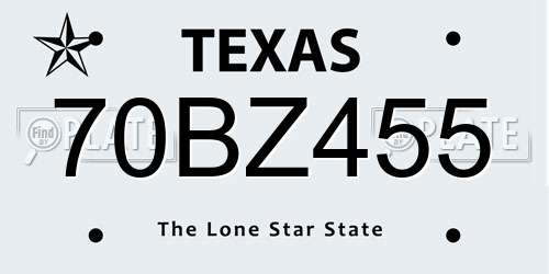 70BZ455 Texas License Plate
