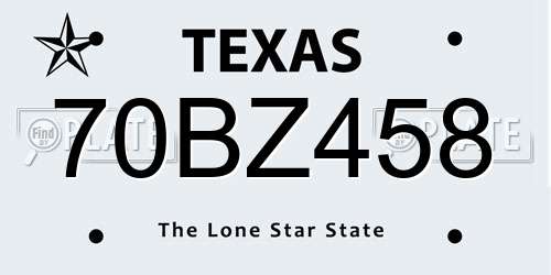 70BZ458 Texas License Plate