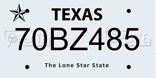 70BZ485 Texas License Plate
