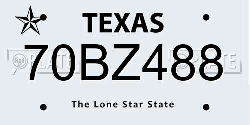 70BZ488 Texas License Plate