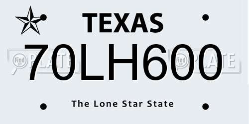 70LH600 Texas License Plate