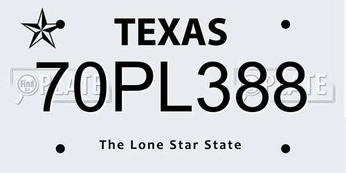 70PL388 Texas License Plate