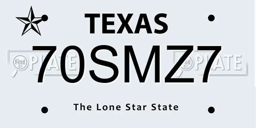 70SMZ7 Texas License Plate