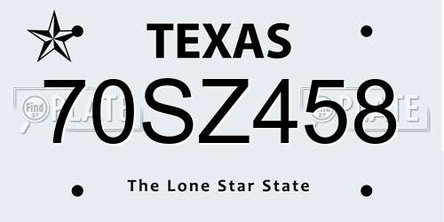 70SZ458 Texas License Plate