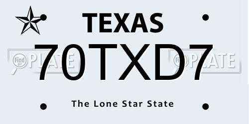 70TXD7 Texas License Plate