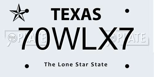 70WLX7 Texas License Plate