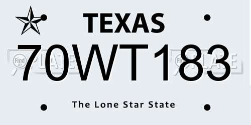 70WT183 Texas License Plate
