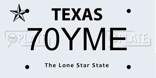 70YME Texas License Plate