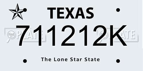 711212K Texas License Plate
