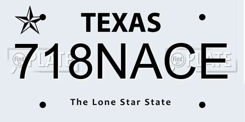 718NACE Texas License Plate