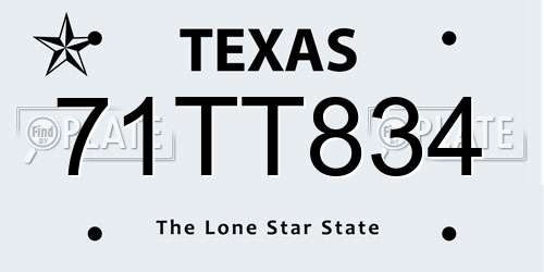 71TT834 Texas License Plate