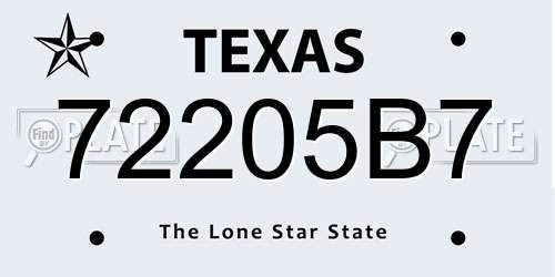 72205B7 Texas License Plate