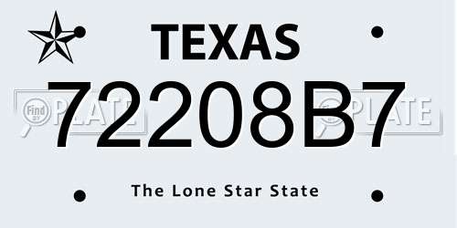72208B7 Texas License Plate