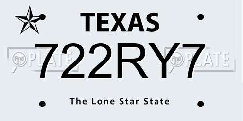 722RY7 Texas License Plate