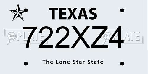 722XZ4 Texas License Plate