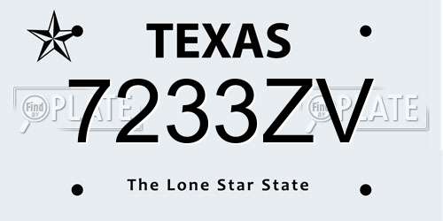 7233ZV Texas License Plate
