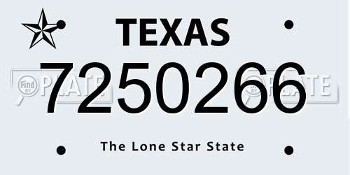 7250266 Texas License Plate