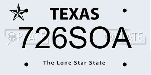 726SOA Texas License Plate