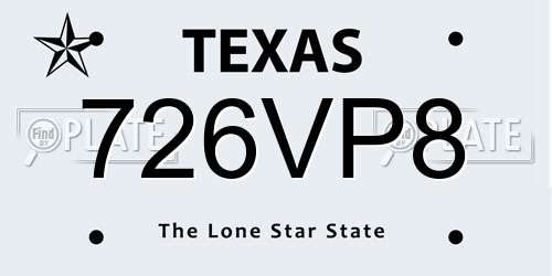 726VP8 Texas License Plate