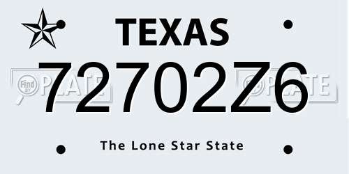 72702Z6 Texas License Plate