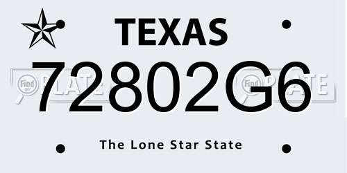 72802G6 Texas License Plate