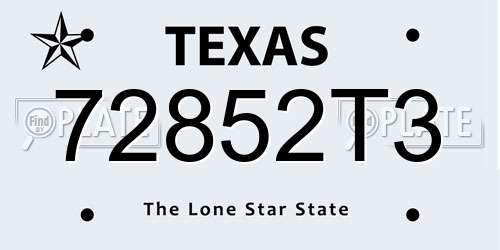 72852T3 Texas License Plate