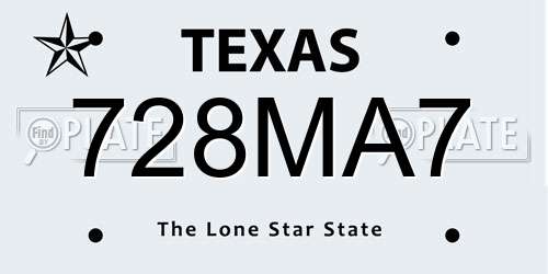 728MA7 Texas License Plate